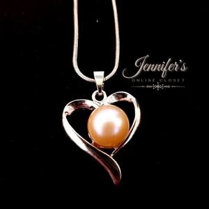 3/$25 Premium Pink Freshwater Pearl Silver Heart Necklace
